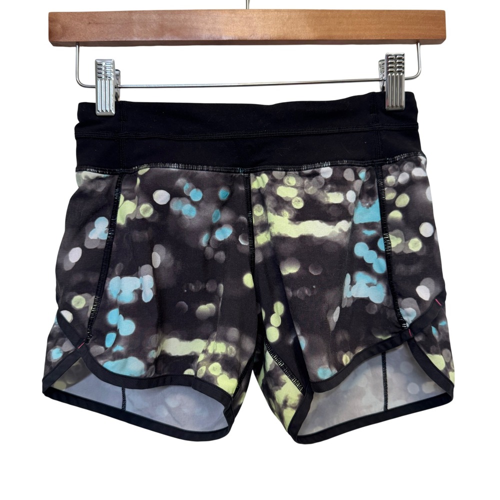 Ivivva Girls Athletic Shorts Size 10‎ Black Bokeh Print Zipper Pocket Sporty